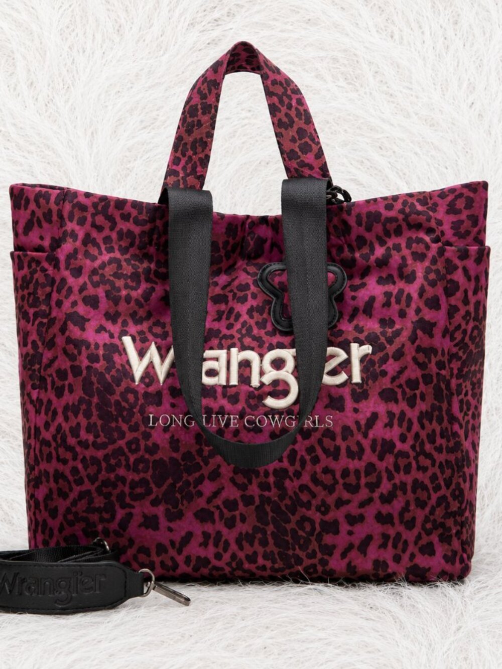 Wrangler Pink Leopard Print Long Live Cowgirls Tote Bag